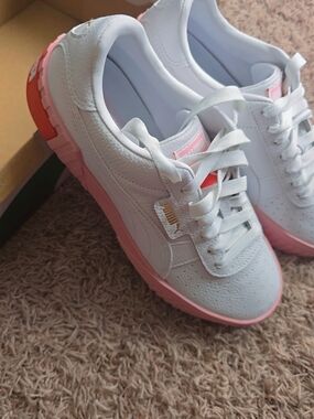 Puma Cali White Sneakers with Pink Accent Sole 9.5